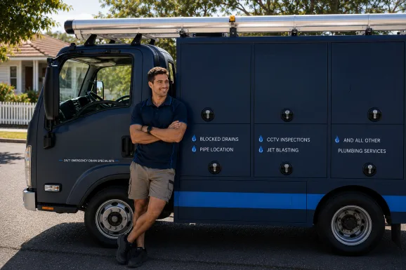 Service van and plumber at a Box Hill callout