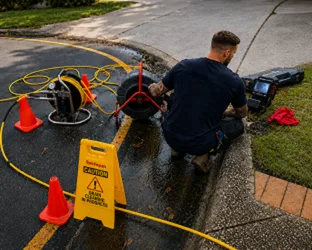 Plumber checking a blocked drain on a Box Hill job